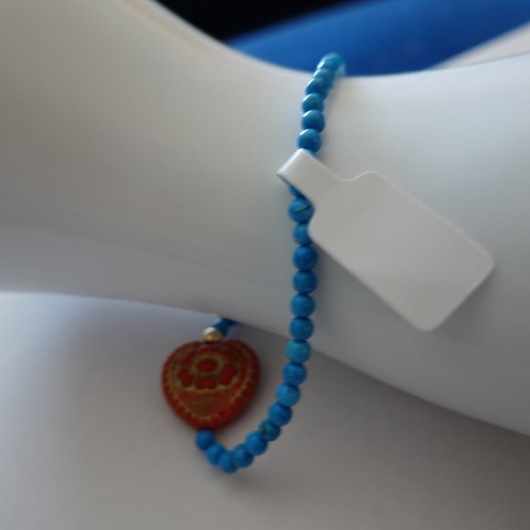 (NWT) Genuine Turquoise & Czech Heart Glass Bead Bracelet (One bracelet) - Picture 7 of 9